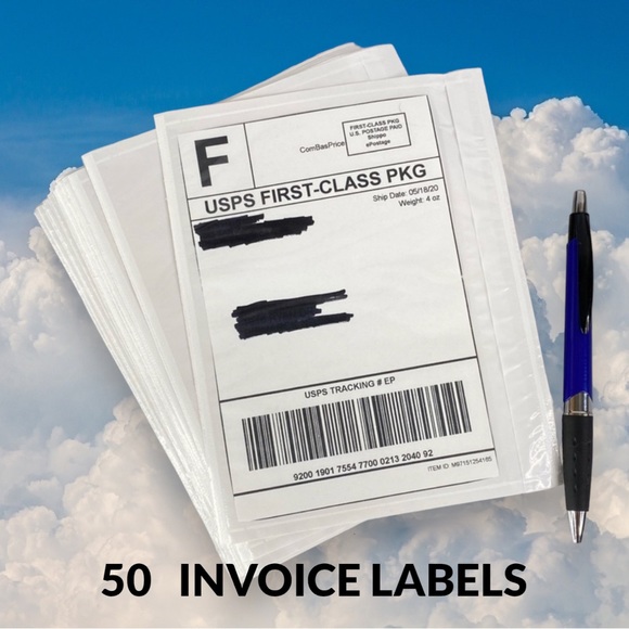 50 Invoice Labels, Address Pocket Sleeves, Protect From Rain, Saves on Tape - Picture 2 of 5